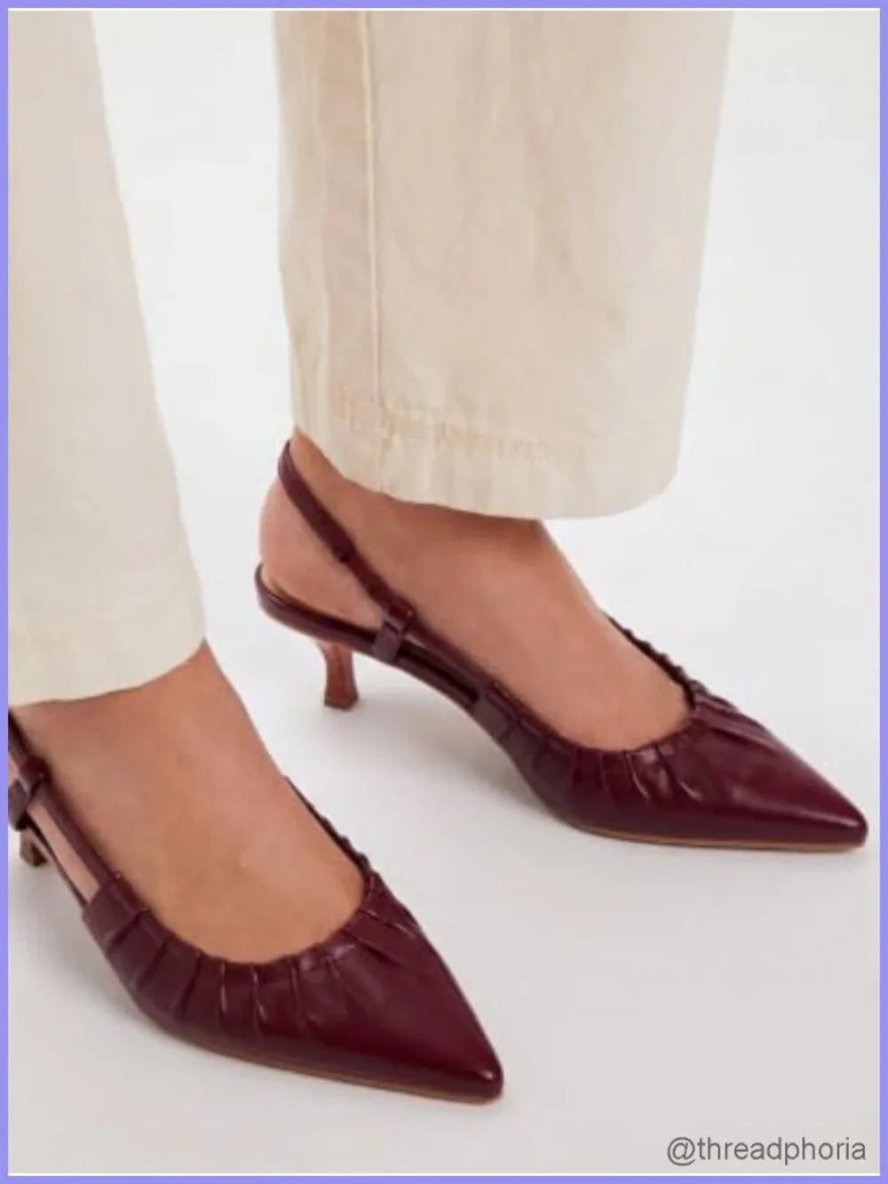 Women's Slingback Kitten Heels PU Leather Pointed Toe Pleated Slip On Dress